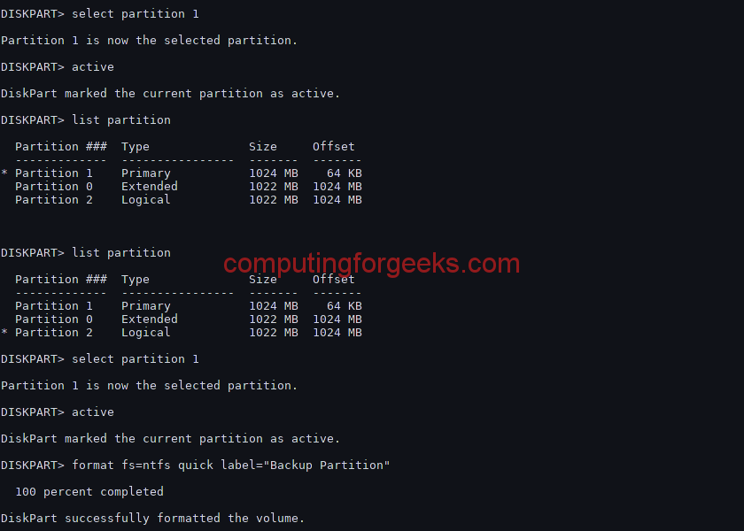 which partition should be active