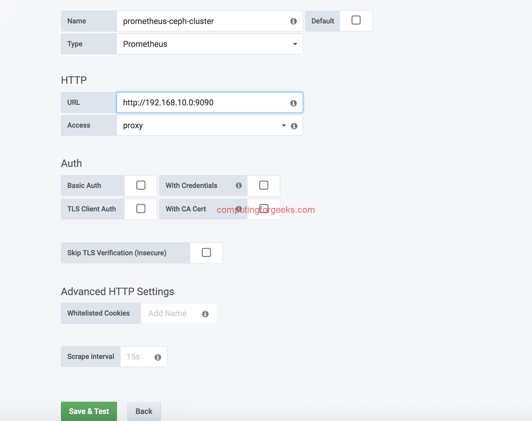 Monitoring Ceph Cluster with Prometheus and Grafana 2 grafana add data source