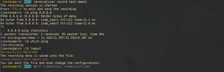 terminalizer ubuntu centos arch linux