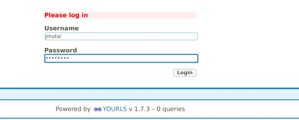 How to install YOURLS - Your Own URL Shortener on Ubuntu 18.04 Bionic Beaver Linux 3 YOURLS login page min