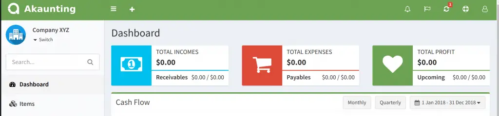 Install Akaunting accounting software on Ubuntu 22.04|20.04|18.04 4 akaunting ubuntu 18.04 web dashboard min