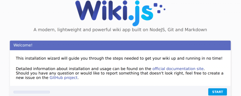 install wikijs ubuntu 18.04 centos7 welcome page min