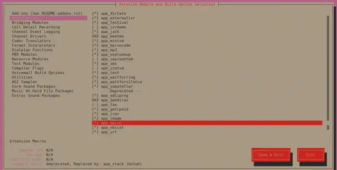 asterisk enable app macro menuselect