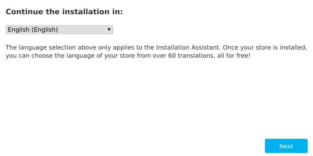install PrestaShop Ubuntu 18.04 select language