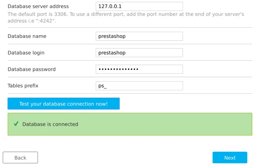 install PrestaShop Ubuntu 18.04 set database