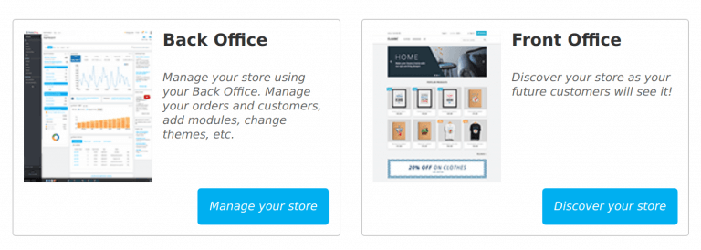 install PrestaShop choose back fron office