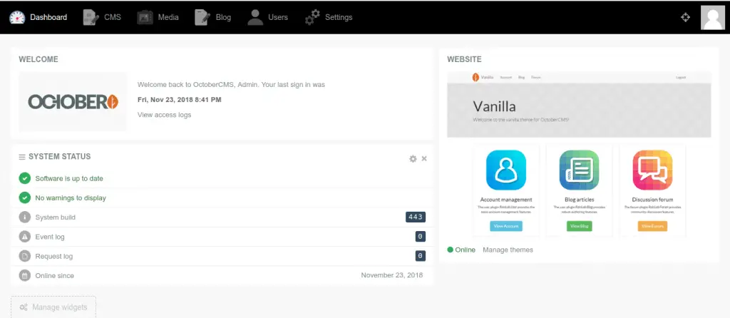 Install October CMS on Ubuntu 18.04 / Debian 10/9 6 install october cms ubuntu 18.04 debian 9 06