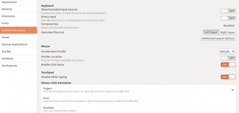 enable right click ubuntu 18.04 thinkpad tweak tool keyboard mouse