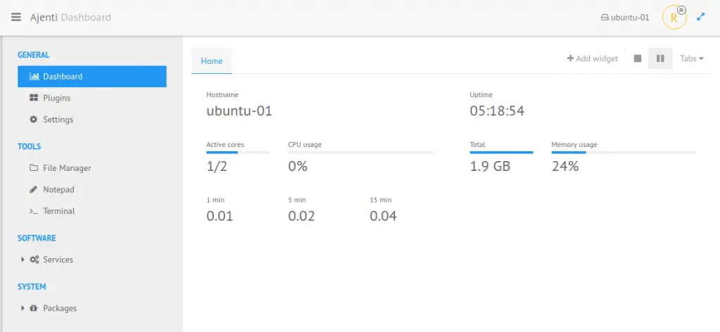 Install Ajenti Control Panel on Ubuntu 18.04 LTS 6 install ajenti ubuntu 18.04 dashboard