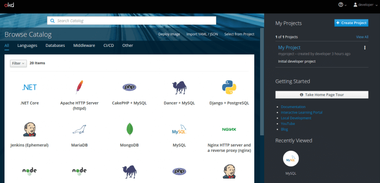 Openshift origin web console dashboard