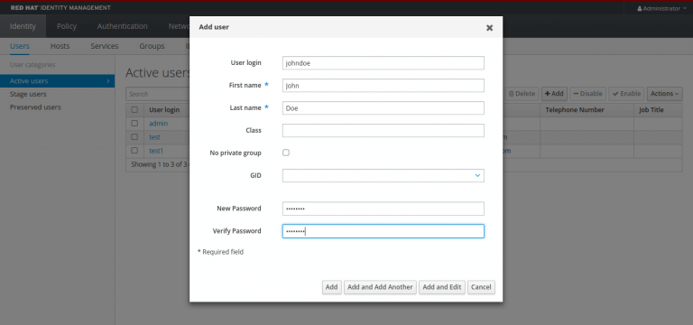 install freeipa server rhel centos add users