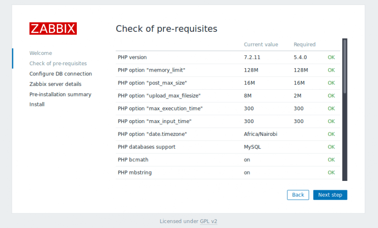 set zabbix frontend prerequistes