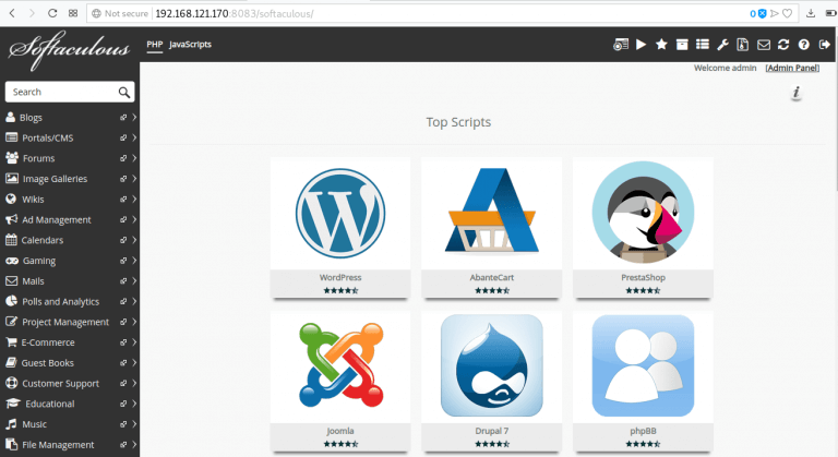 vesta control panel softaculous