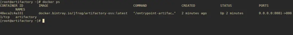 How To Install JFrog Artifactory on CentOS 7 1 Artifactory docker ps