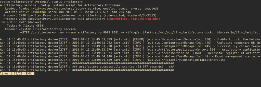 How To Install JFrog Artifactory on CentOS 7 2 artifactory service status docker