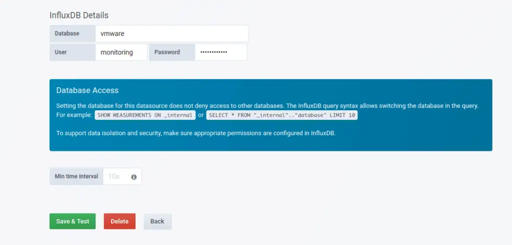 How To Monitor VMware ESXi with Grafana and Telegraf 3 grafana add influxdb data source 03