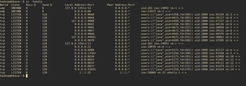 Install Apache Hadoop / HBase on Ubuntu 18.04 6 hadoop list running services