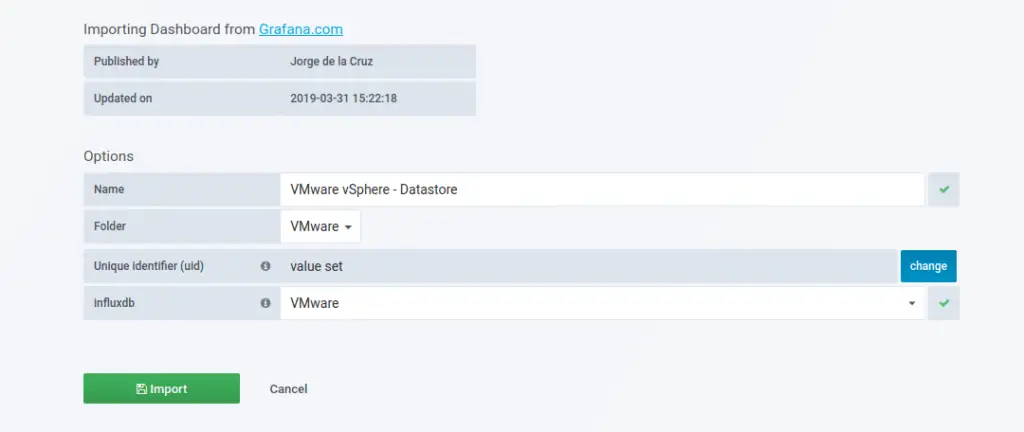 How To Monitor VMware ESXi with Grafana and Telegraf 7 import vsphere grafana dashboard 03