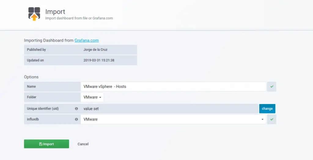 How To Monitor VMware ESXi with Grafana and Telegraf 8 import vsphere grafana dashboard 04