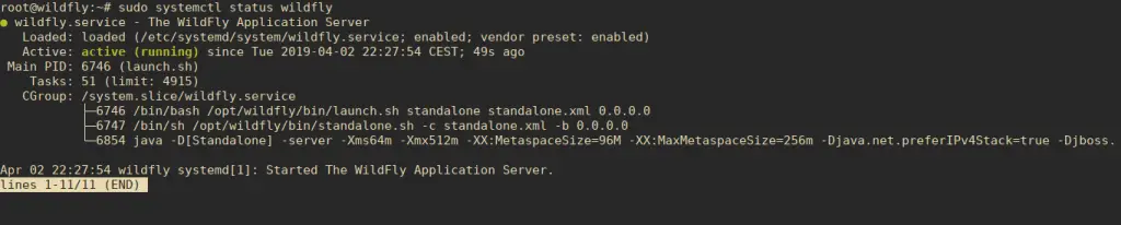 How To Install WildFly (JBoss) on Ubuntu 18.04 / Debian 10/9 1 wildfly check status
