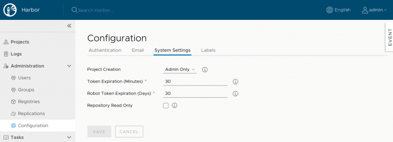 prevent users from creating projects in harbor