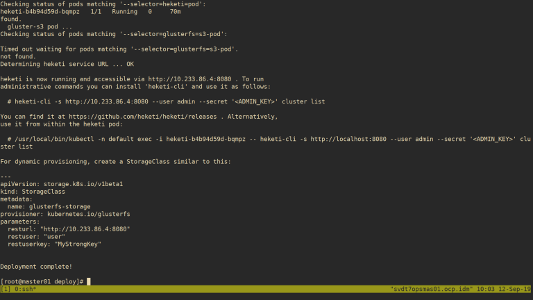 glusterfs heketi deployment successful