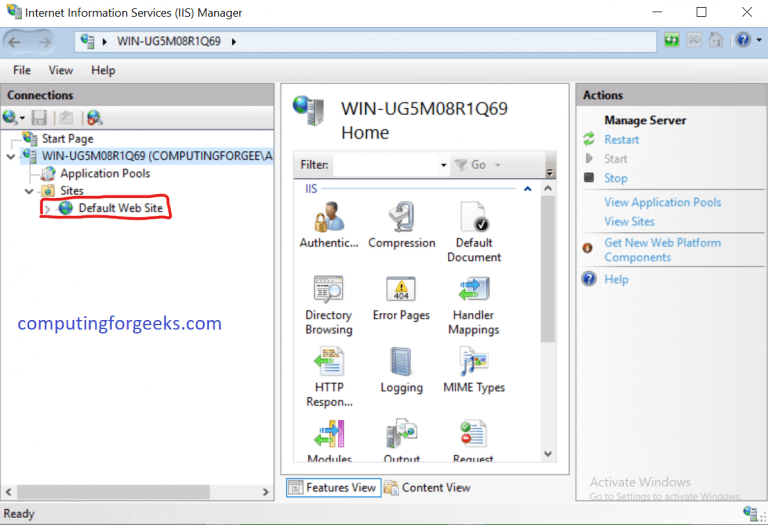 IIS Manager Default site exposed