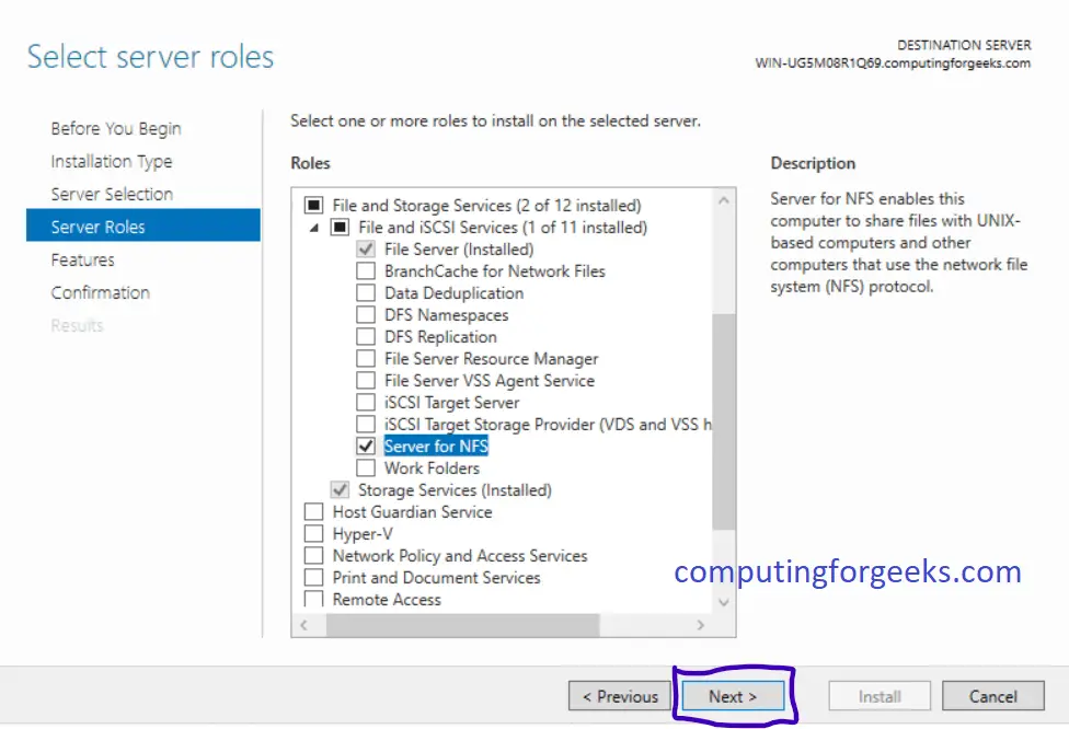 Install and Configure NFS Server on Windows Server 2019 7 NFS Add Features