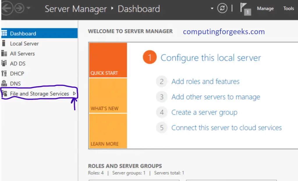 Install and Configure NFS Server on Windows Server 2019 9 NFS Server Manager Dashboard 1