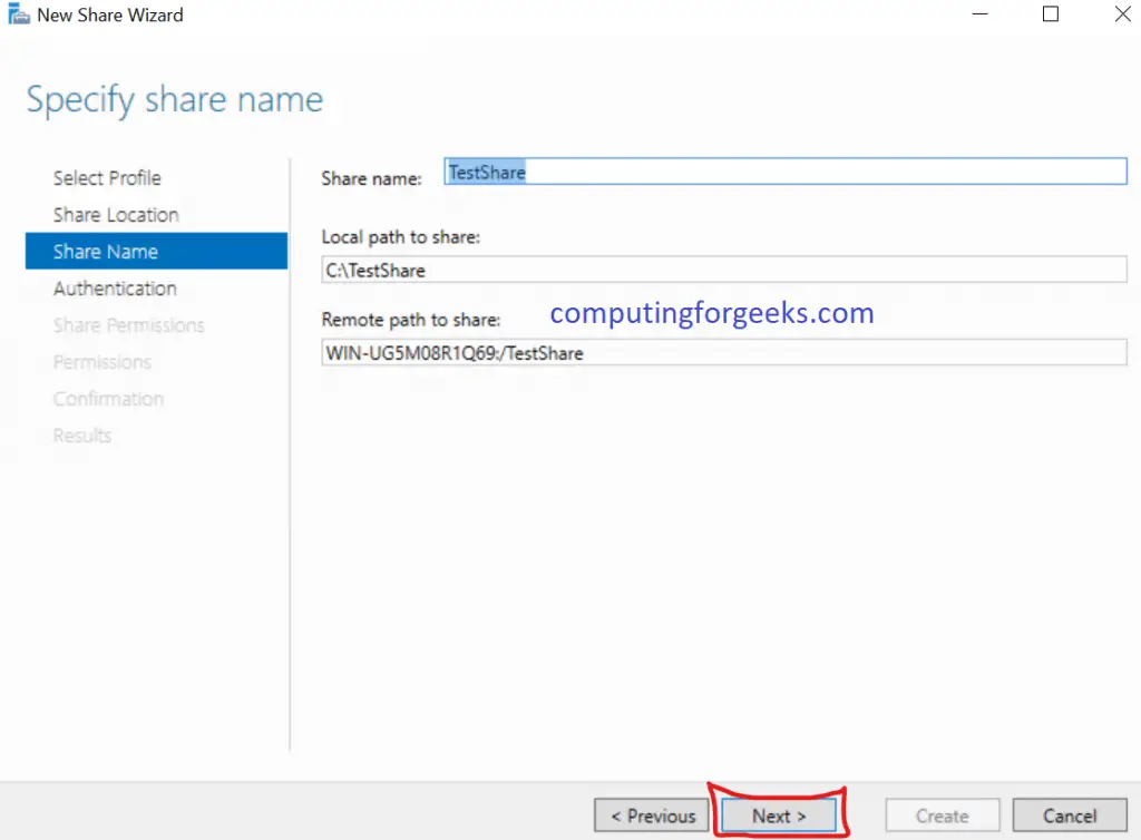 Install and Configure NFS Server on Windows Server 2019 13 NFS Share Name