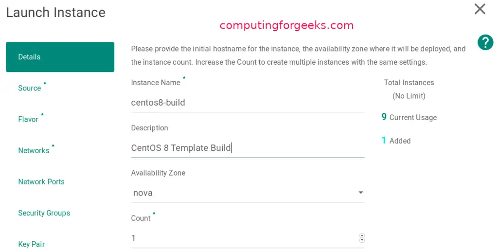 How To Create CentOS 8 KVM Image Template on OpenStack 3 create centos 8 openstack template 02