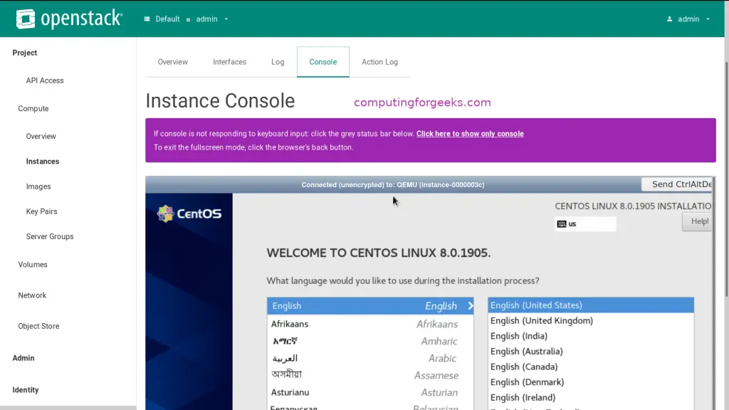 How To Create CentOS 8 KVM Image Template on OpenStack 9 create centos 8 openstack template 08