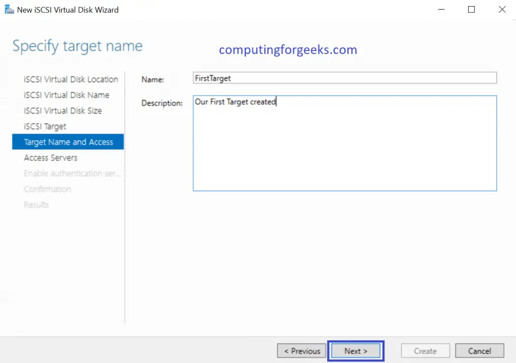 Install and Configure iSCSI Target on Windows Server 2019 16 iSCSI name target and describe
