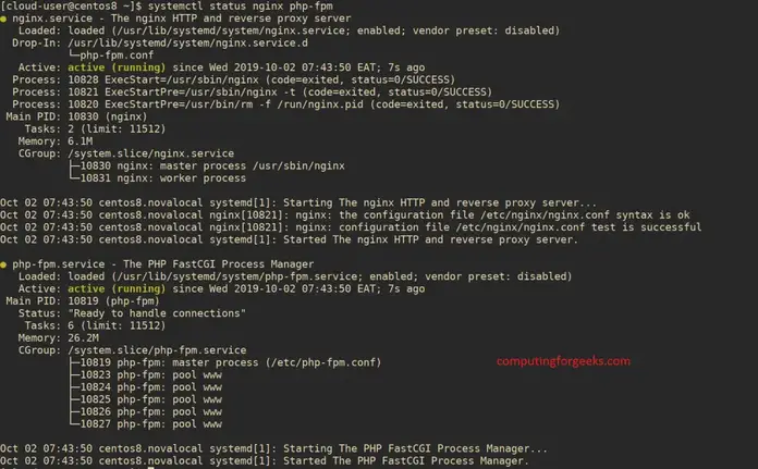 install phpfpm centos rhel 8 start nginx