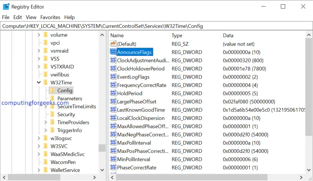 How To Configure NTP Server in Windows Server 2019 5 NTP Regedit Window AnnounceFlagsHighlighted