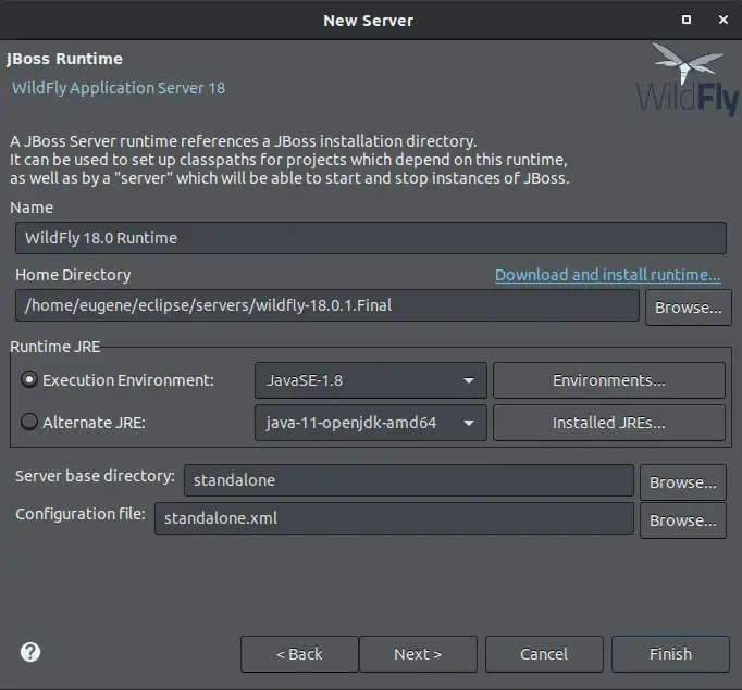 Install WildFly and Connect to Eclipse IDE on Ubuntu 20.04|18.04 7 eclipse8