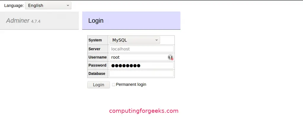 Manage MySQL / MariaDB & PostgreSQL Database Server with Adminer 2 install adminer database management tool 02