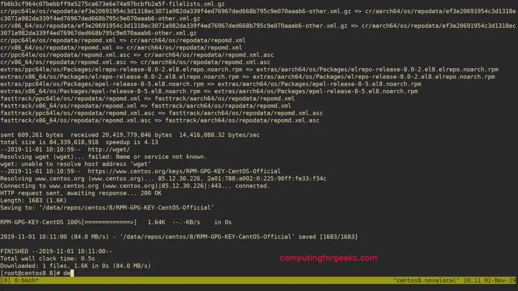 How To Create CentOS 8 Local Repository Mirrors With Rsync & Nginx 2 sync centos 8 repositories completed