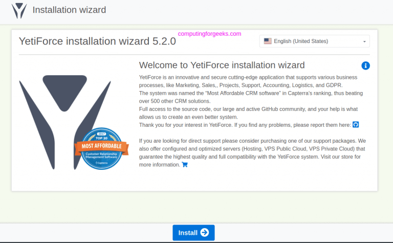 install yetiforce centos linux 01