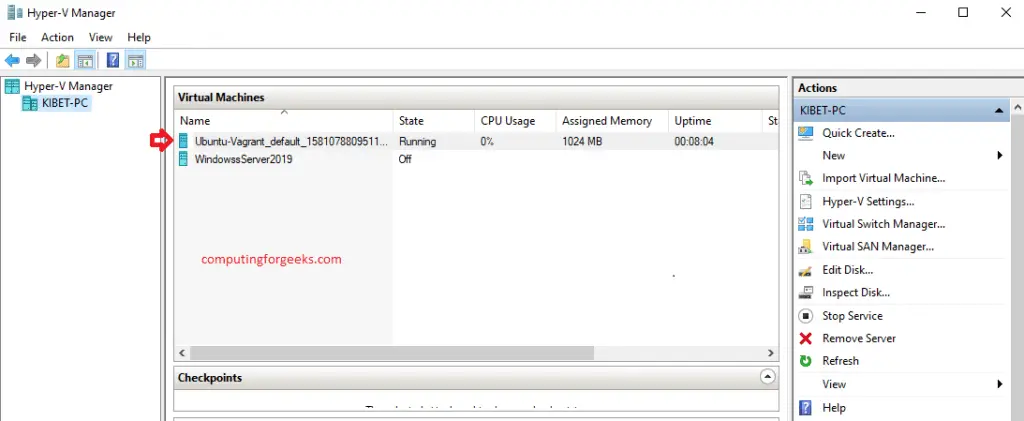 Enable Hyper-V and Install Vagrant on Windows 10 20 confirm vm in hypervmanager