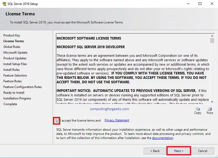 sql2019 6 Chấp nhận các điều khoản cấp phép