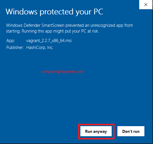 Enable Hyper-V and Install Vagrant on Windows 10 9 vagrant 1 2 install anyway