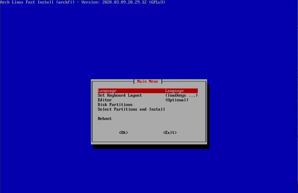 Archfi main menu language 4