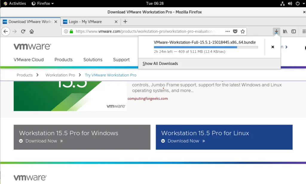 Install VMWare Workstation 15.x Pro on CentOS 8 3 vmware download progress 2
