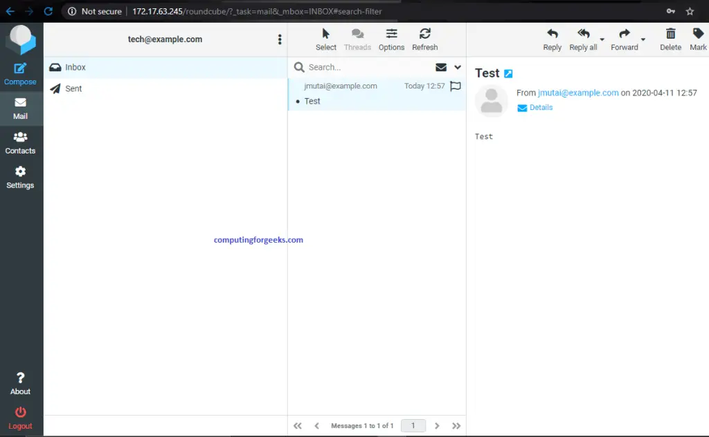 Setup Mail Server on CentOS 8 With Postfix, Dovecot, MySQL and RoundCube 10 roundcube 9 inside