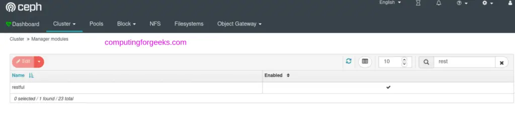 Enable and Configure REST API Access in Ceph Object Storage 1 enable ceph mgr rest api module
