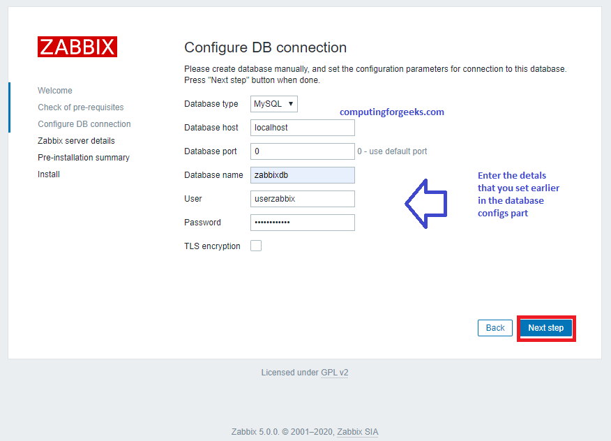Install and Configure Zabbix Server 5.0 LTS on Debian 10 (Buster) 3 zabbix 5 web 3 dbdetails
