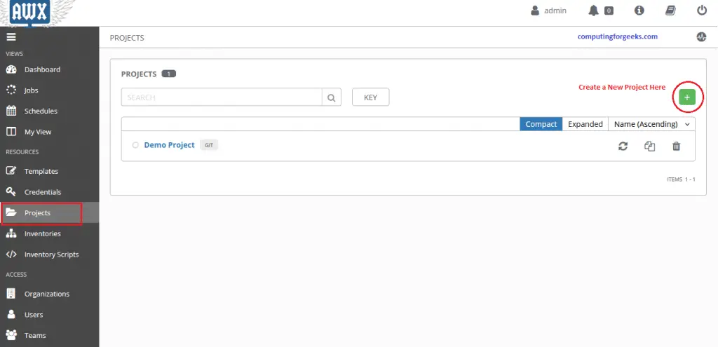 Install and Configure Ansible AWX on CentOS 8 21 AWX 1 Create a new project for our organization