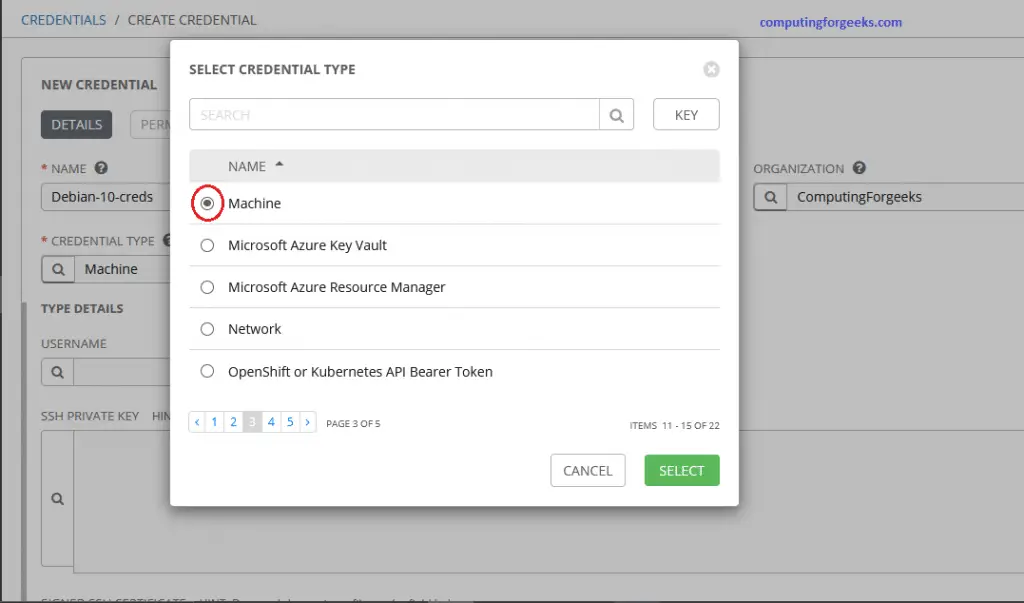Install and Configure Ansible AWX on CentOS 8 14 AWX 2 Create a new Credential to add to organization