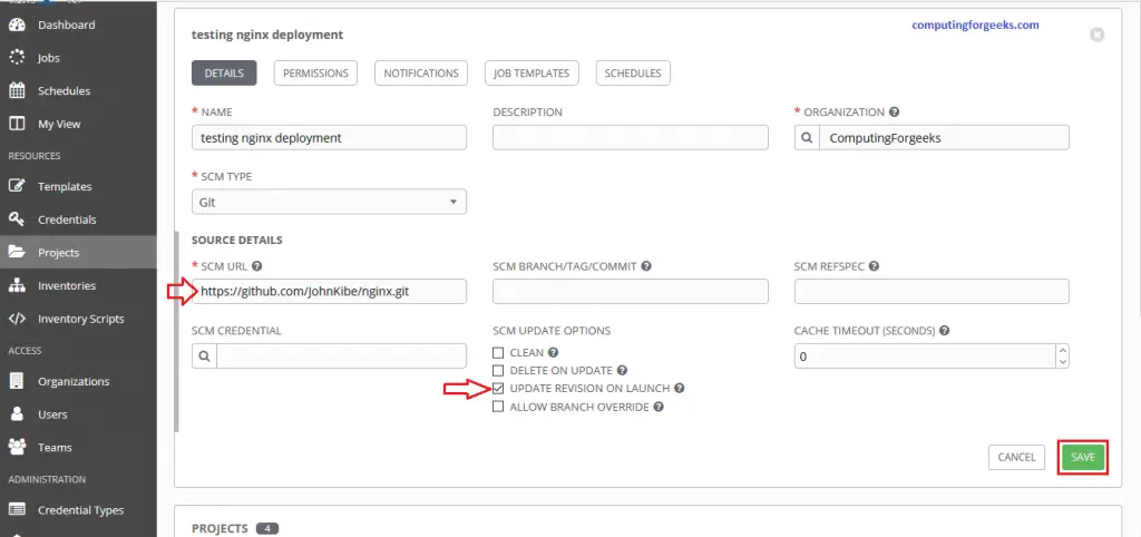 Install and Configure Ansible AWX on CentOS 8 22 AWX 2 Create a new project for our organization